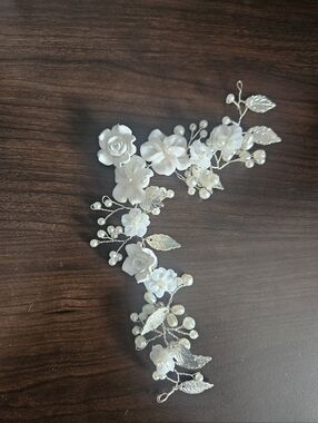 Bridal Hair Piece with White Floral Pearls